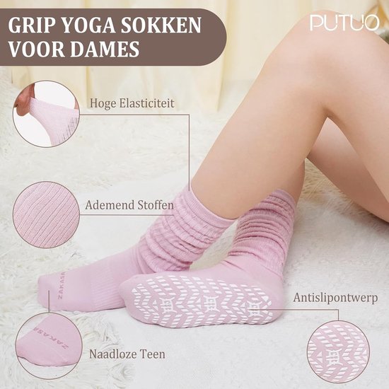Dames Antislip Sokken voor Yoga en Pilates: Lange Katoenen Sportsokken voor Thuis, Training en Revalidatie - 3 Paar van Athlecia — afbeelding 2