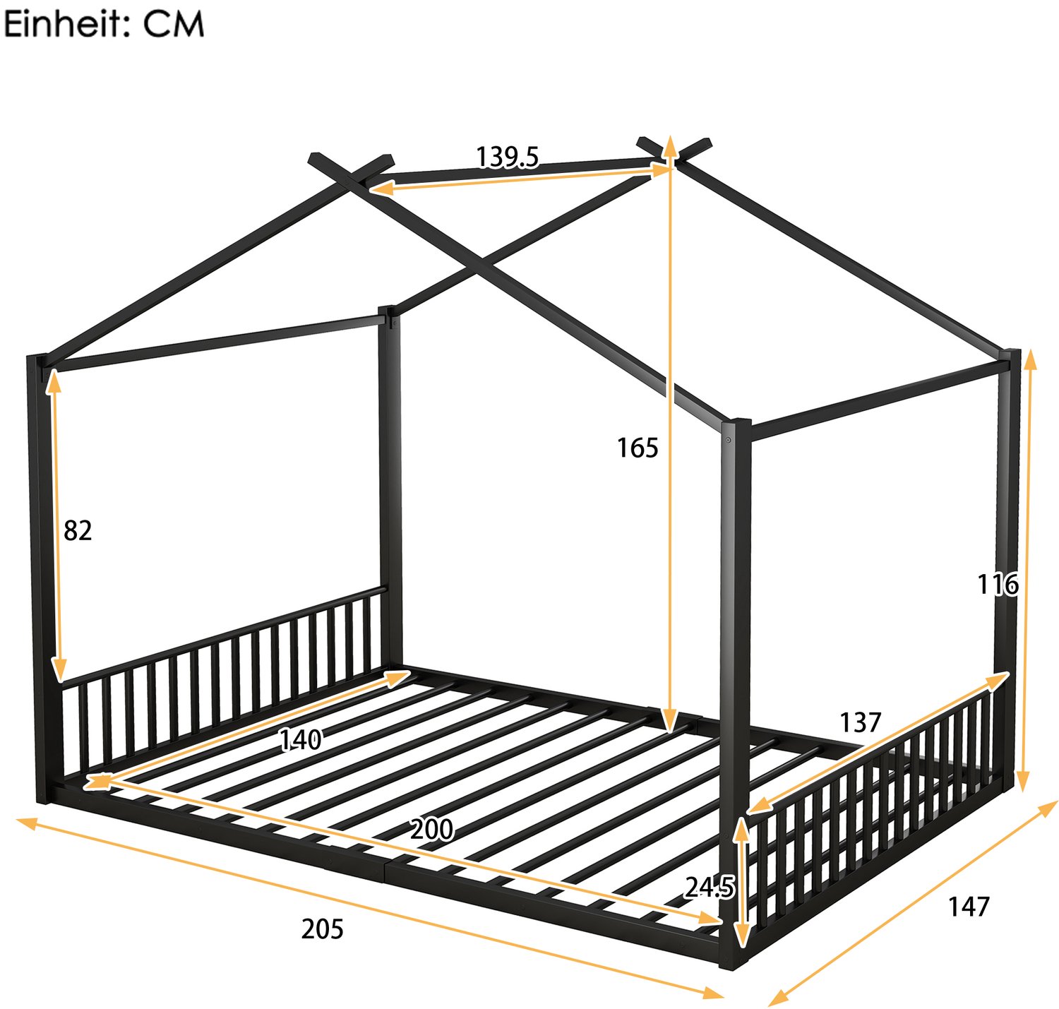 Zubaliya Bedframe - 140 x 200 cm - Zwart - metaal