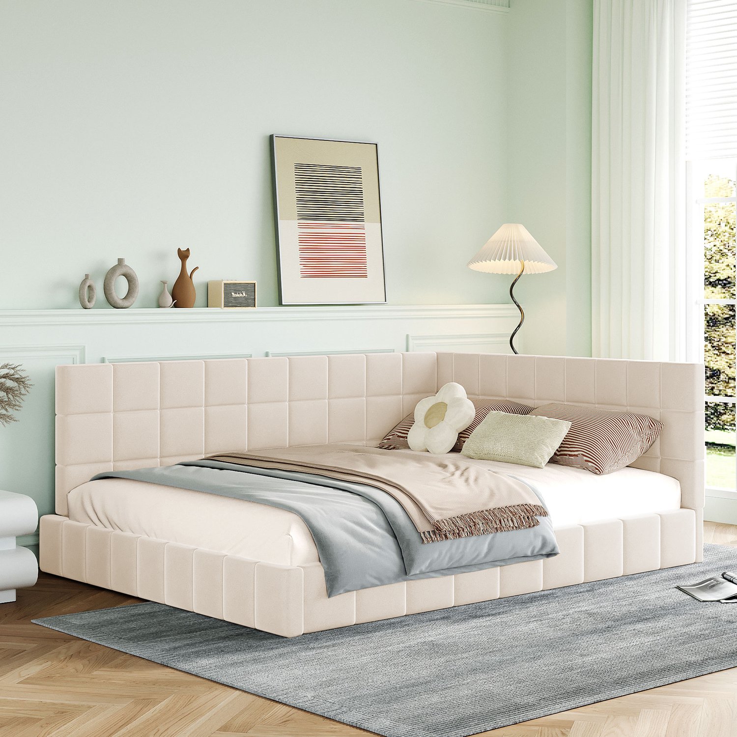 Zubaliya Dagbed - 140 x 200 cm - Beige - stoffering - Lattenbodem