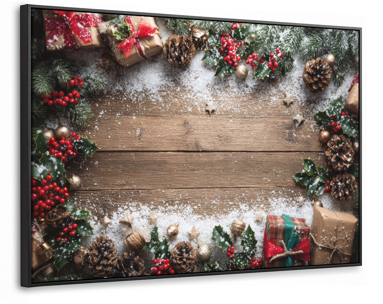 Canvas Schilderij met Baklijst 90x60cm - Kerstdecoratie - Geschenken - Hout - Veelkleurig - Muurdecoratie woonkamer - Slaapkamer decoratie - Kamer accessoires - Schilderijen op canvas met lijst