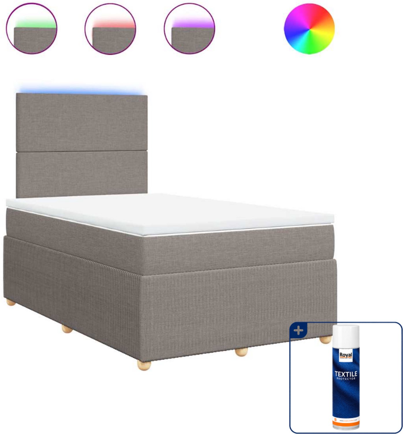 vidaXL boxspring met matras - 120 x 200 cm - stof - taupe - Inclusief textielbeschermer 500 ml