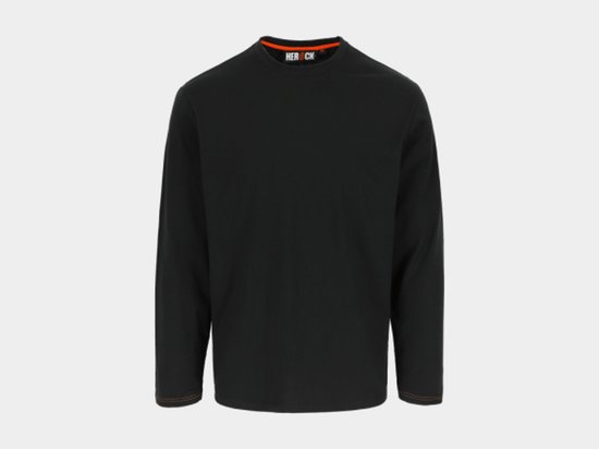 Zwart Herock T-shirt met lange mouwen, ronde hals met oranje accenten en oranje stiksels bij de boorden.