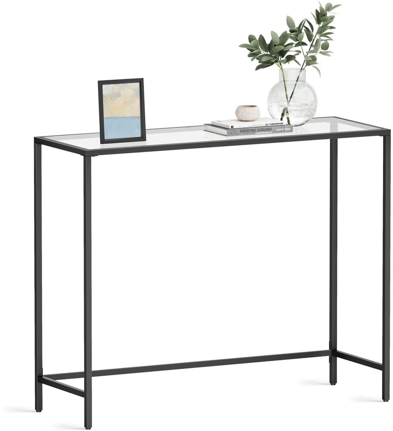 Klarven Console Tafel Zwart-transparant - Hardglazen Consoletafel - Verstelbare Poten - Draagvermogen 30kg - Voor Woonkamer en Hal