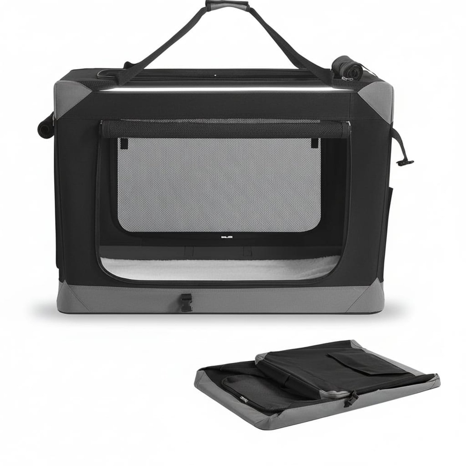 Klarven® Hondenrugzak Zwart-Grijs - Opvouwbare Hondenbench - Draagbare Hondenbox - Pet Carrier - 4 Deuren met Handgrepen en Zijvak
