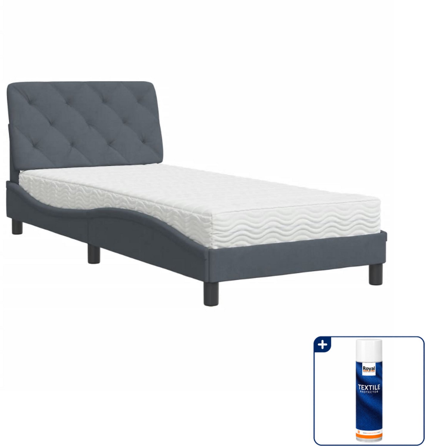 vidaXL Piran bed met matras - 80 x 200 cm - fluweel - donkergrijs - Inclusief textielbeschermer 500 ml