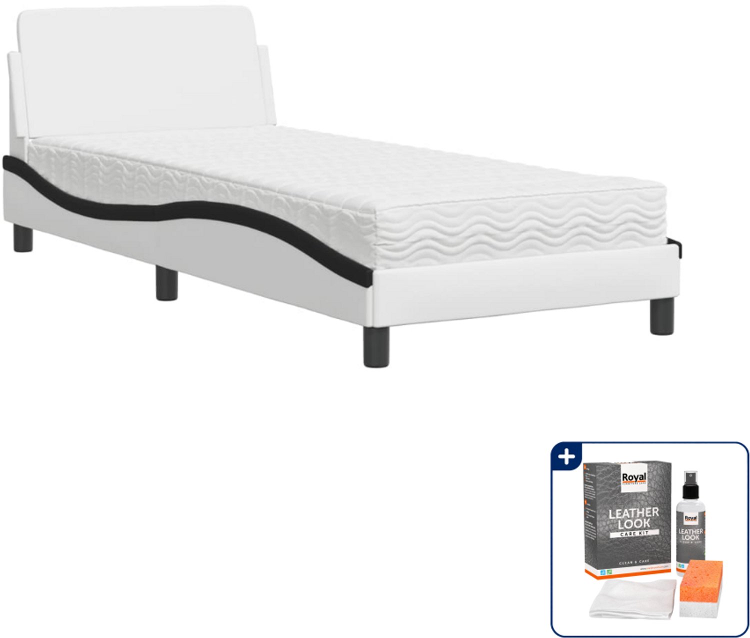 vidaXL Dover bed met matras - 90 x 190 cm - kunstleer - wit en zwart - Inclusief onderhoudsset voor kunstleer 150 ml Grijs