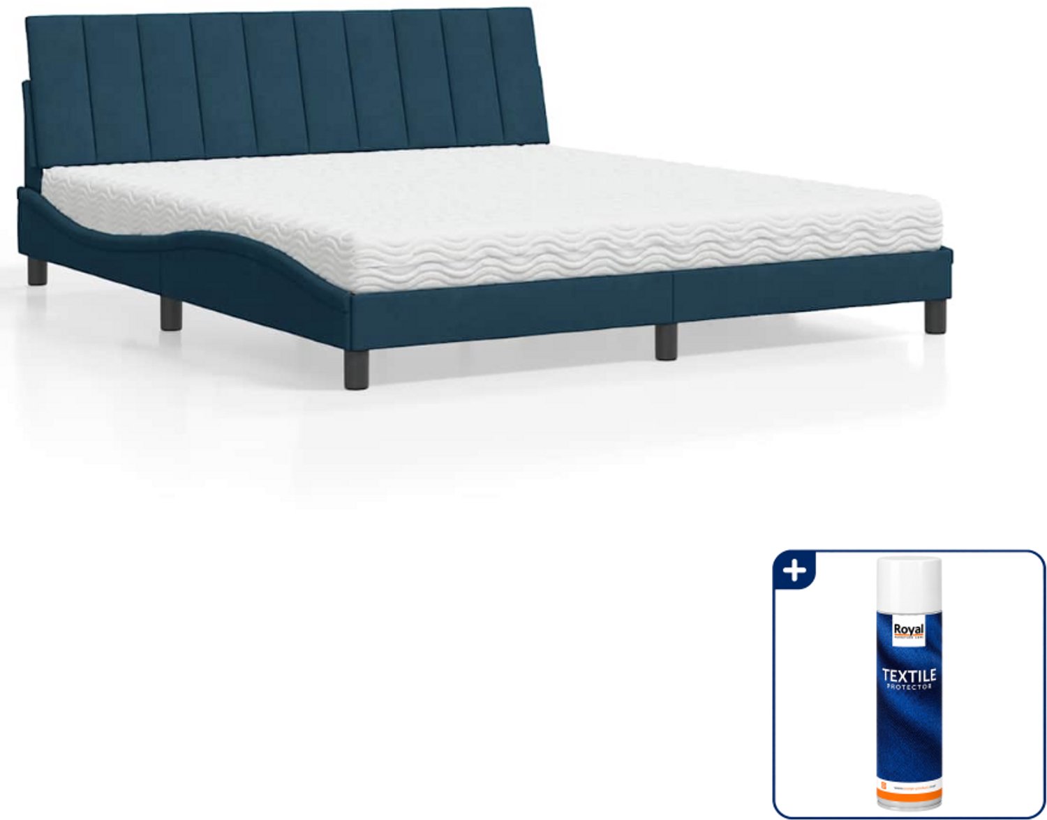 vidaXL Bed met matras Hanko - Kingsize - 180 x 200 cm - blauw - Inclusief textielbeschermer 500 ml