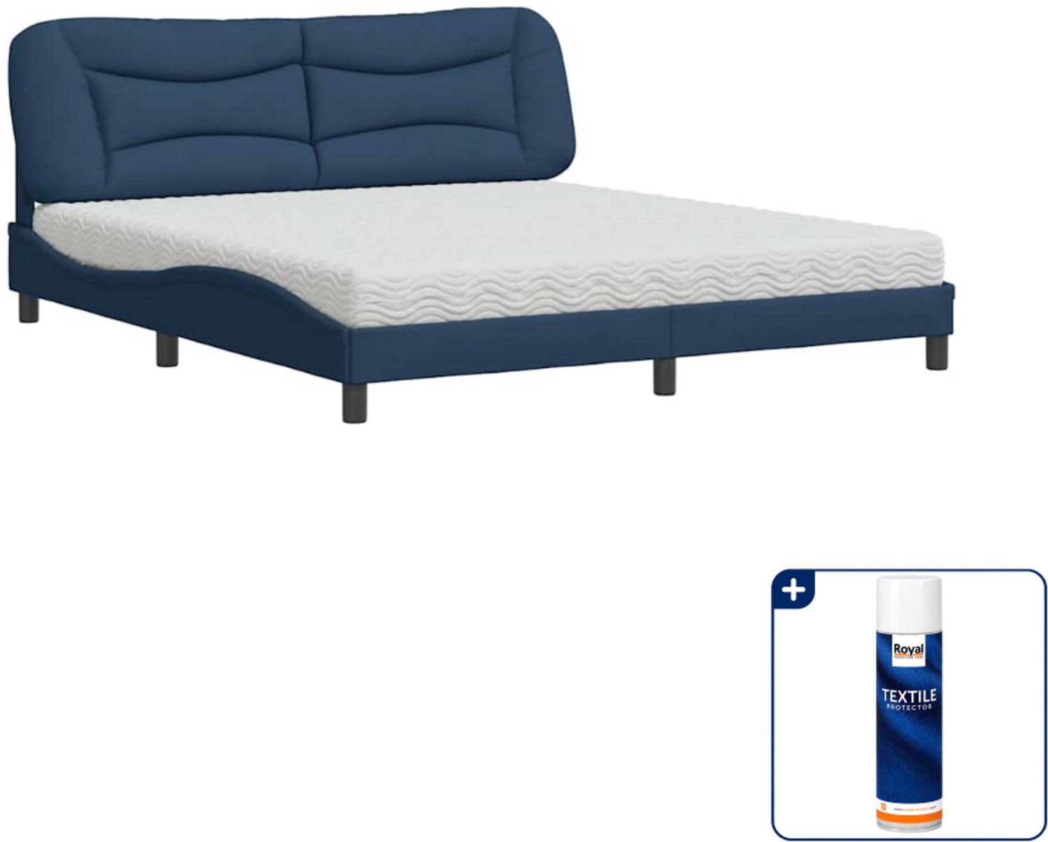 vidaXL Hvar bed met matras - Kingsize - 180 x 200 cm - blauw - Inclusief textielbeschermer 500 ml Zwart