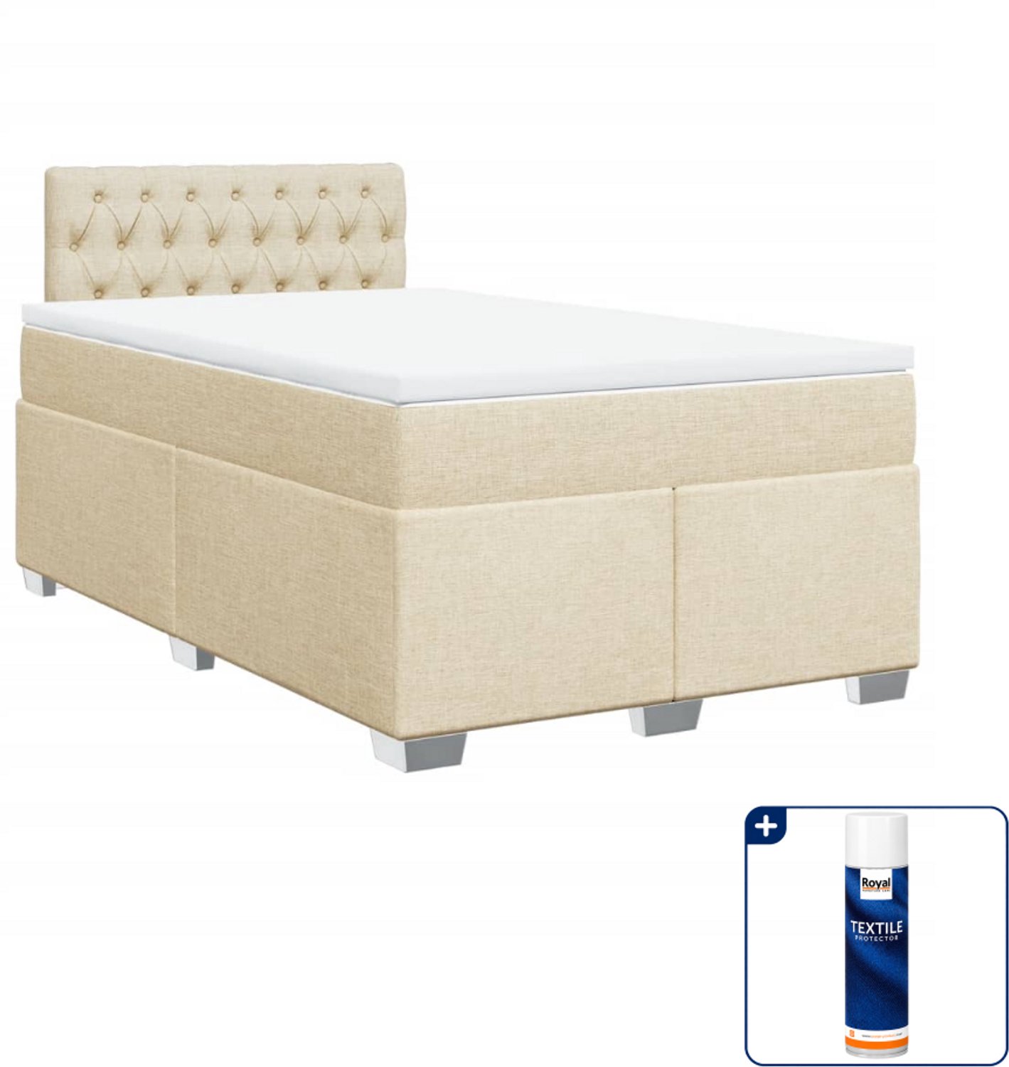 vidaXL boxspring met matras 120 x 200 cm - stof - crèmekleurig - Inclusief textielbeschermer 500 ml