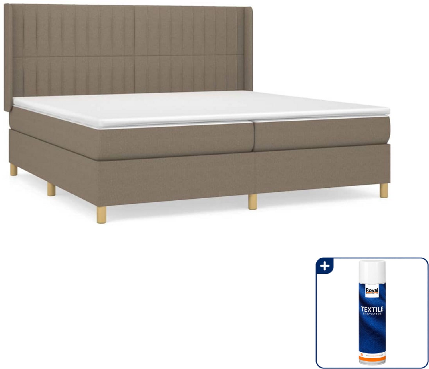 vidaXL boxspring - Super kingsize - 200 x 200 cm - taupe - Inclusief textielbeschermer 500 ml