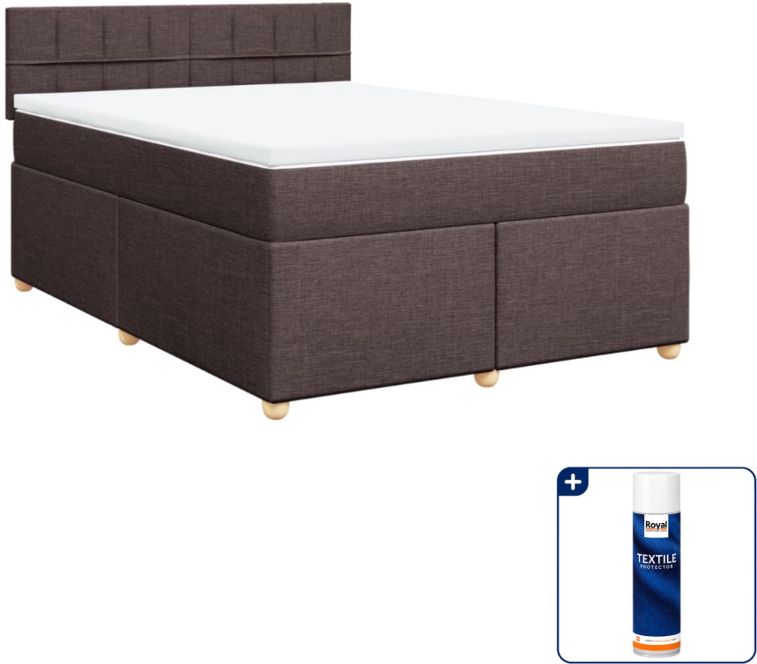 vidaXL boxspring met matras - small double - 140 x 200 cm - donkerbruin - Inclusief textielbeschermer 500 ml