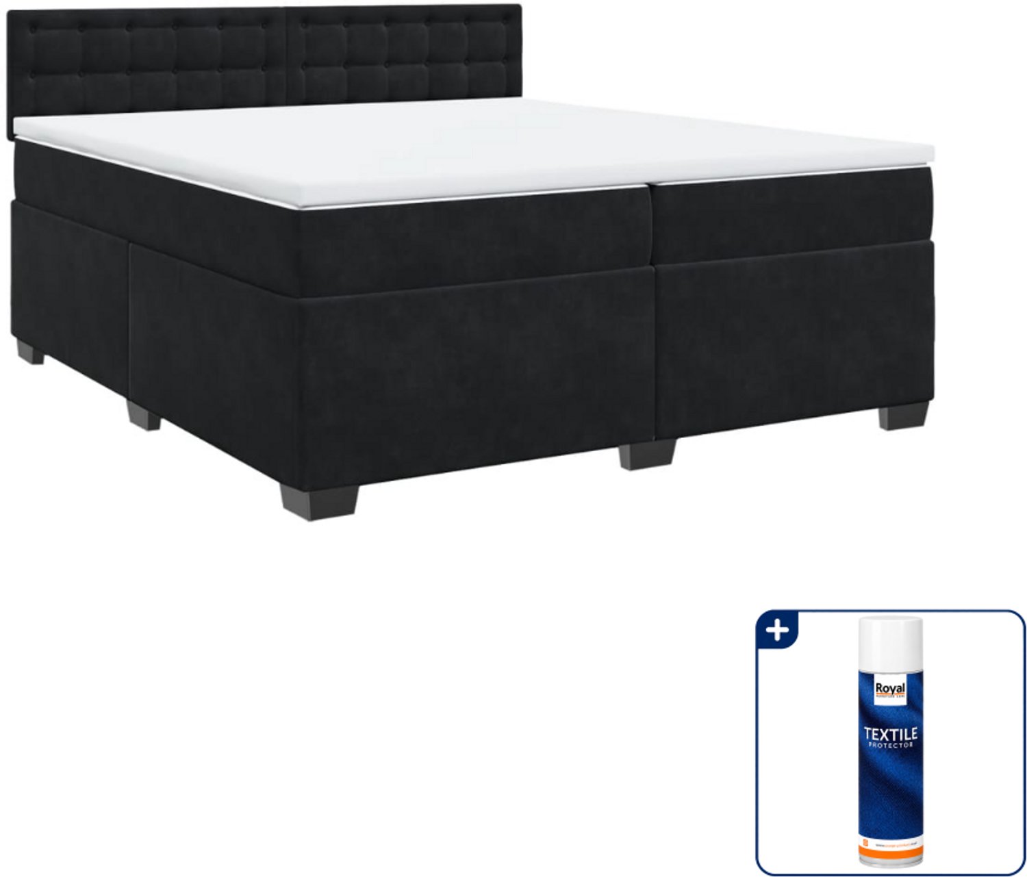 vidaXL boxspring - Super kingsize - 200 x 200 cm - fluweel - zwart - Inclusief textielbeschermer 500 ml