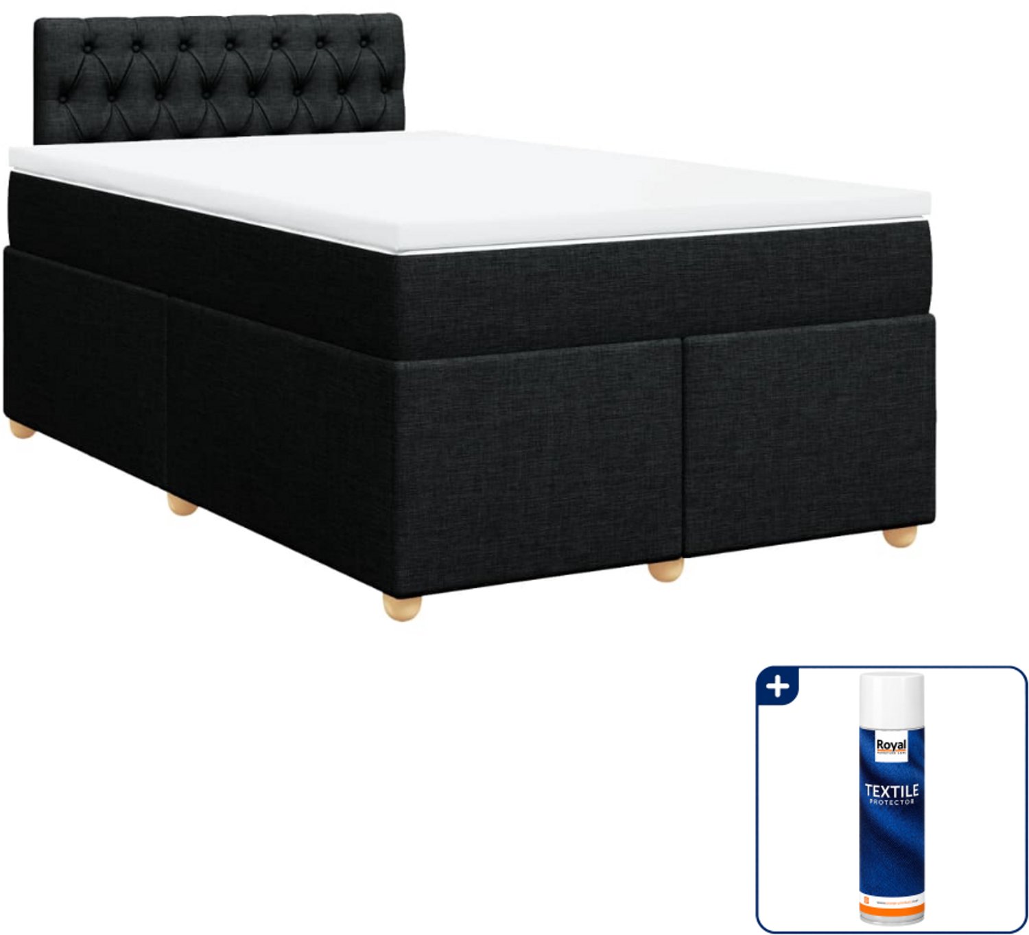 vidaXL boxspring met matras 120 x 190 cm - zwart - Inclusief textielbeschermer 500 ml