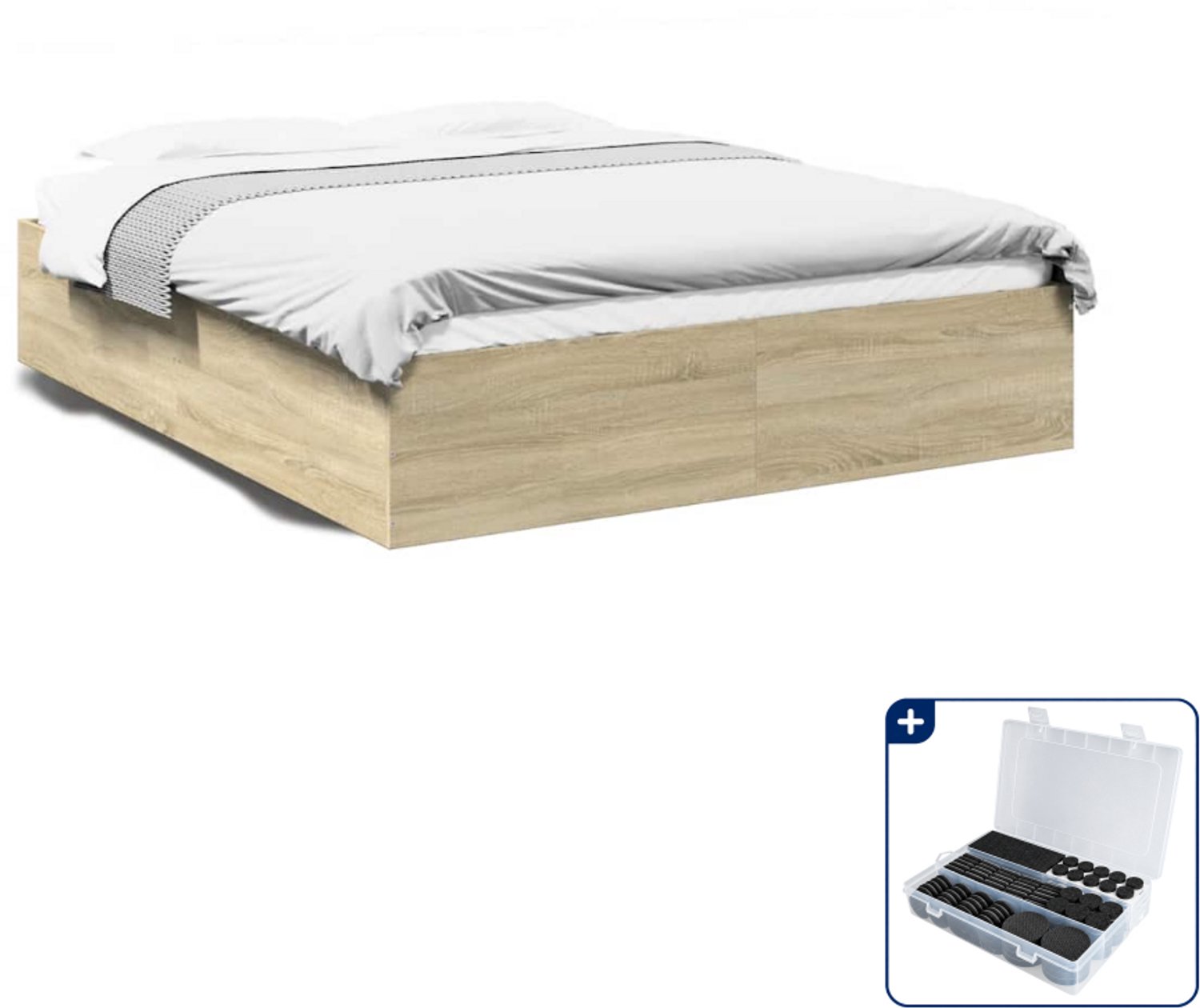 vidaXL bedframe - 150 x 200 cm - bewerkt hout - sonoma eiken - Inclusief antikrasvilt 177-delig Bruin