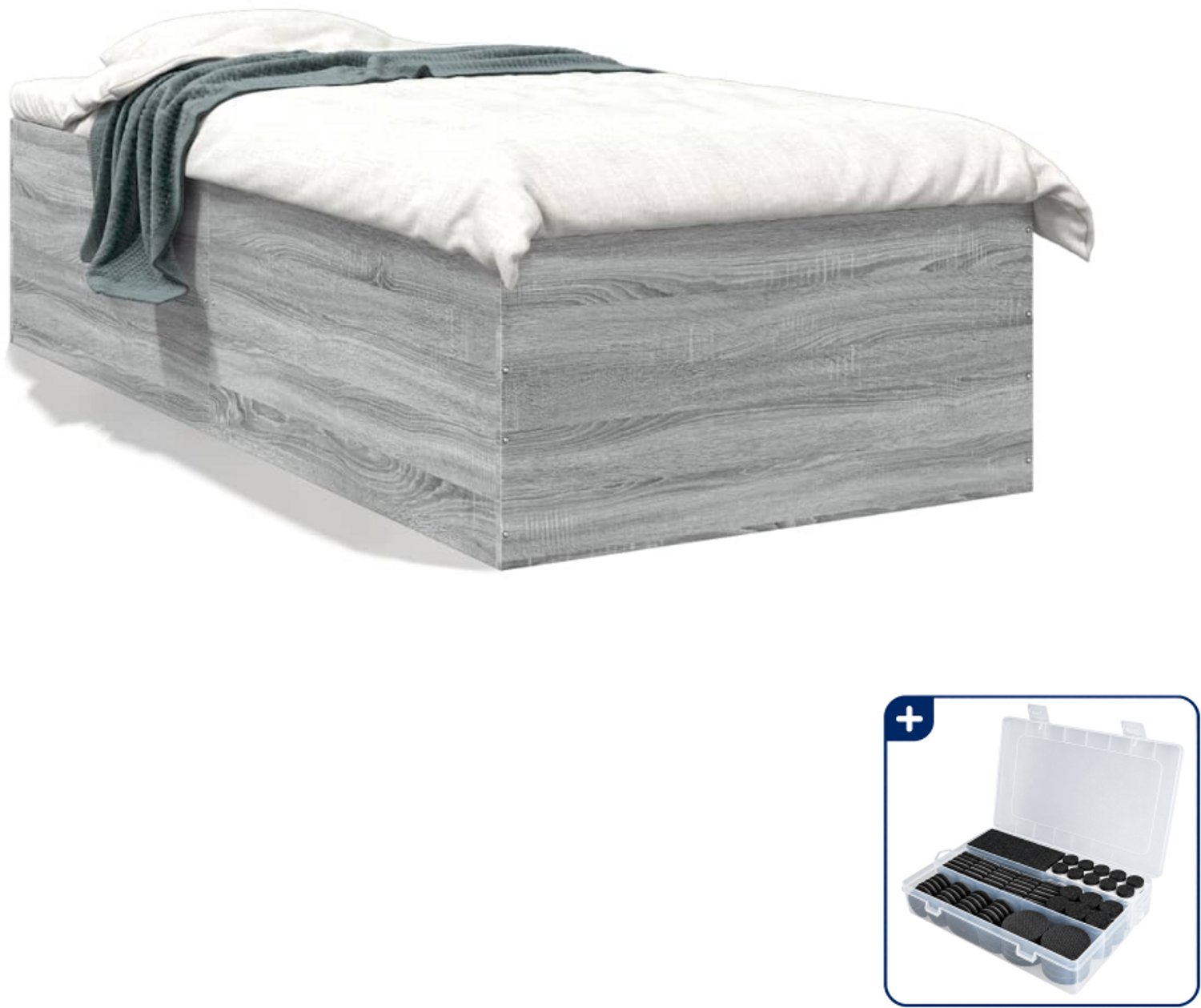 vidaXL bedframe - 90 x 190 cm - bewerkt hout - grijs sonoma eiken - Inclusief antikrasvilt 177-delig