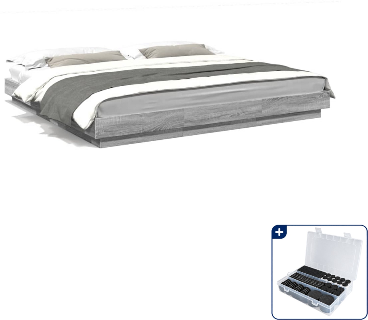 vidaXL bedframe - Kingsize - 180 x 200 cm - grijs sonoma eiken - Inclusief antikrasvilt 177-delig Bruin