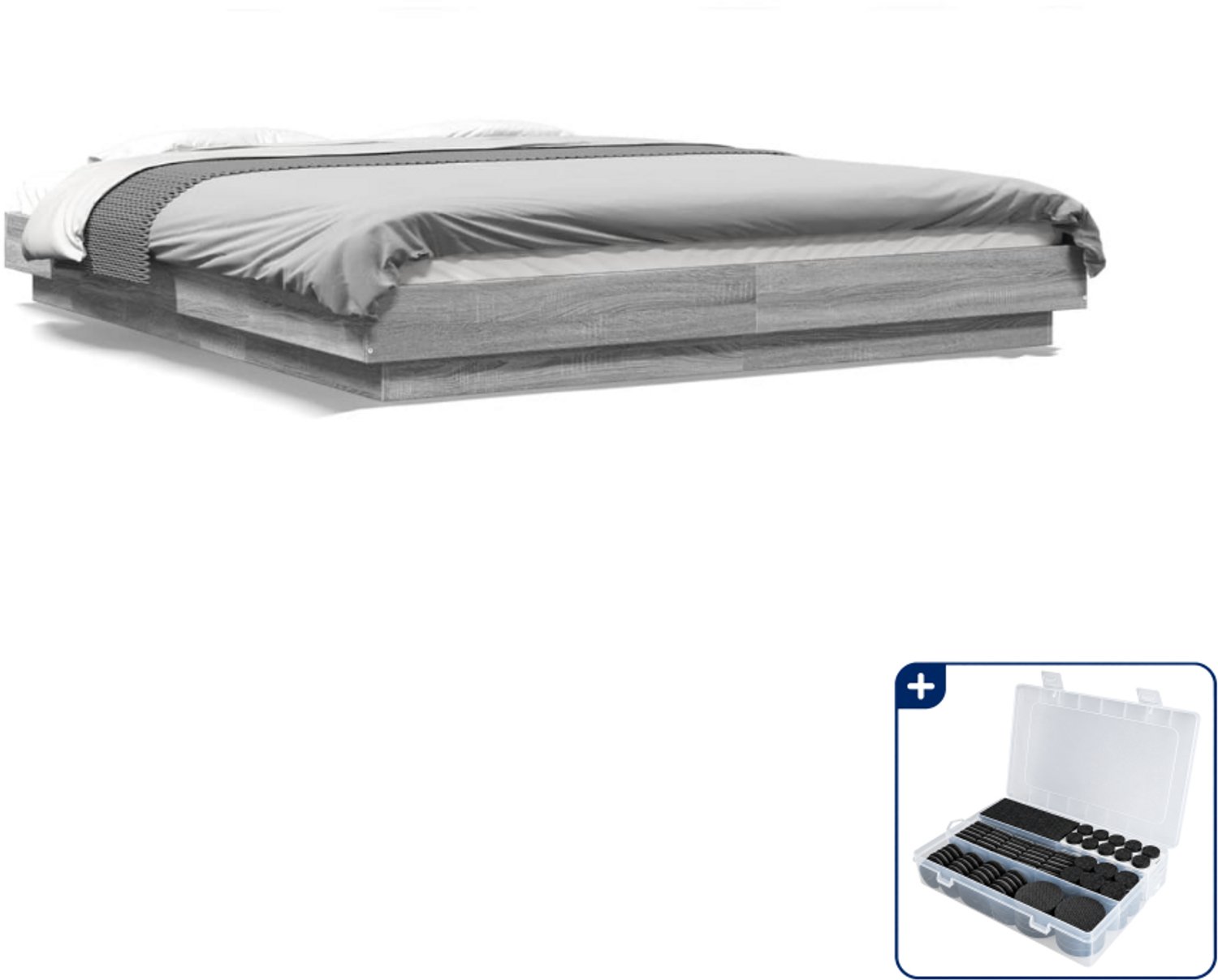 vidaXL bedframe - 150 x 200 cm - bewerkt hout - grijs sonoma eiken - Inclusief antikrasvilt 177-delig