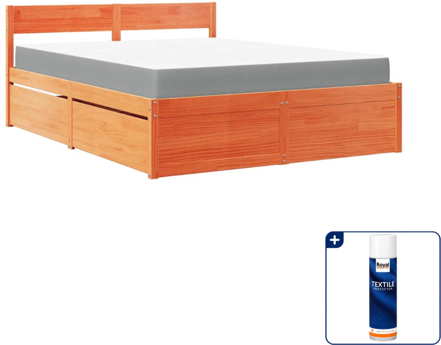 vidaXL bed met lades en matras - Queensize - 160 x 200 cm - wasbruin - Inclusief textielbeschermer 500 ml