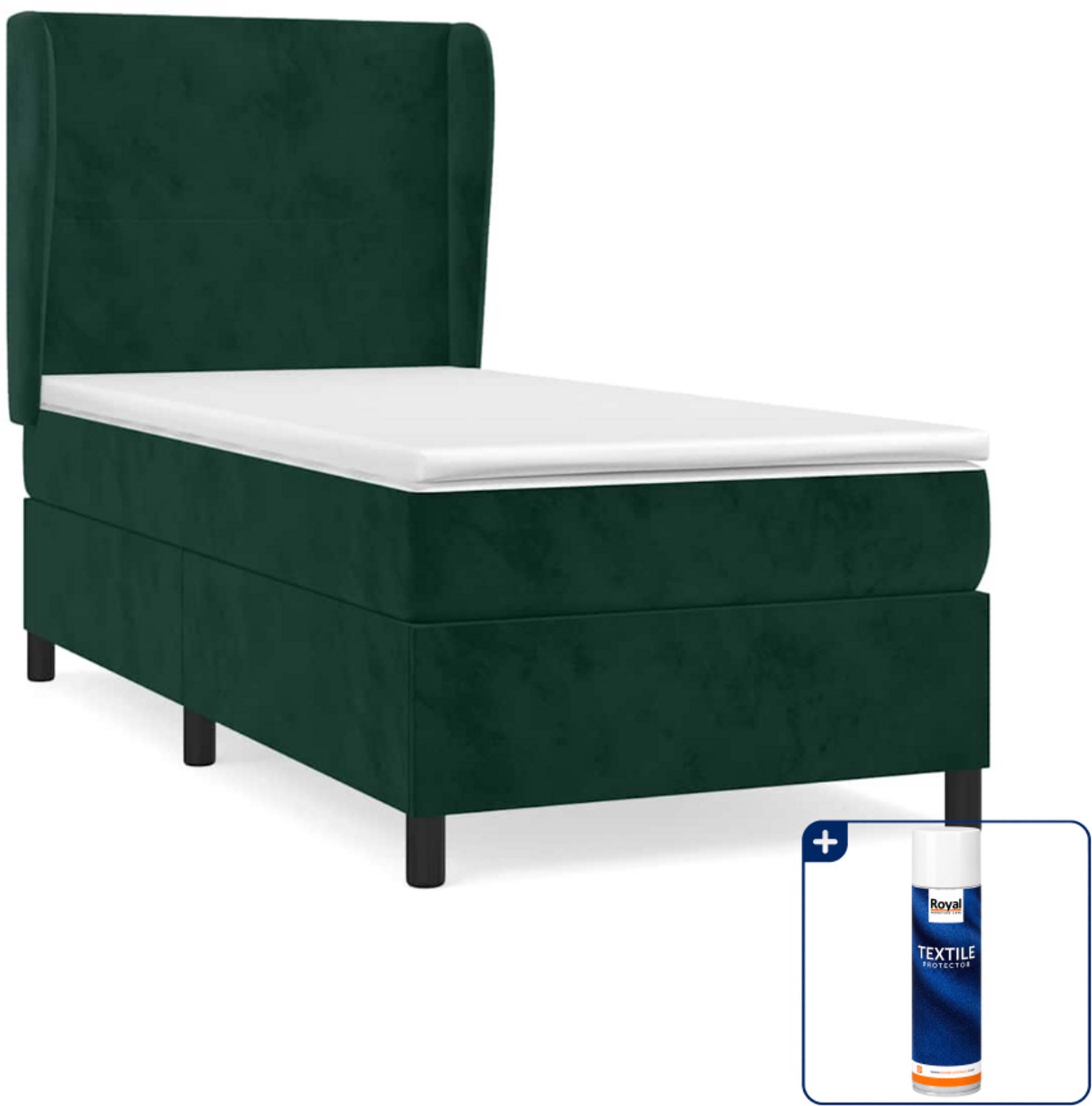 vidaXL boxspring met matras - 90 x 200 cm - fluweel - donkergroen - Inclusief textielbeschermer 500 ml