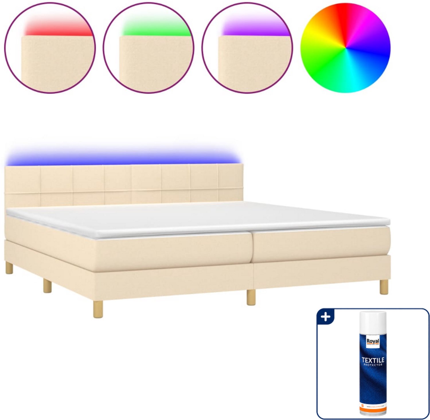 vidaXL boxspring met matras en LED - super kingsize - crèmekleurig - Inclusief textielbeschermer 500 ml