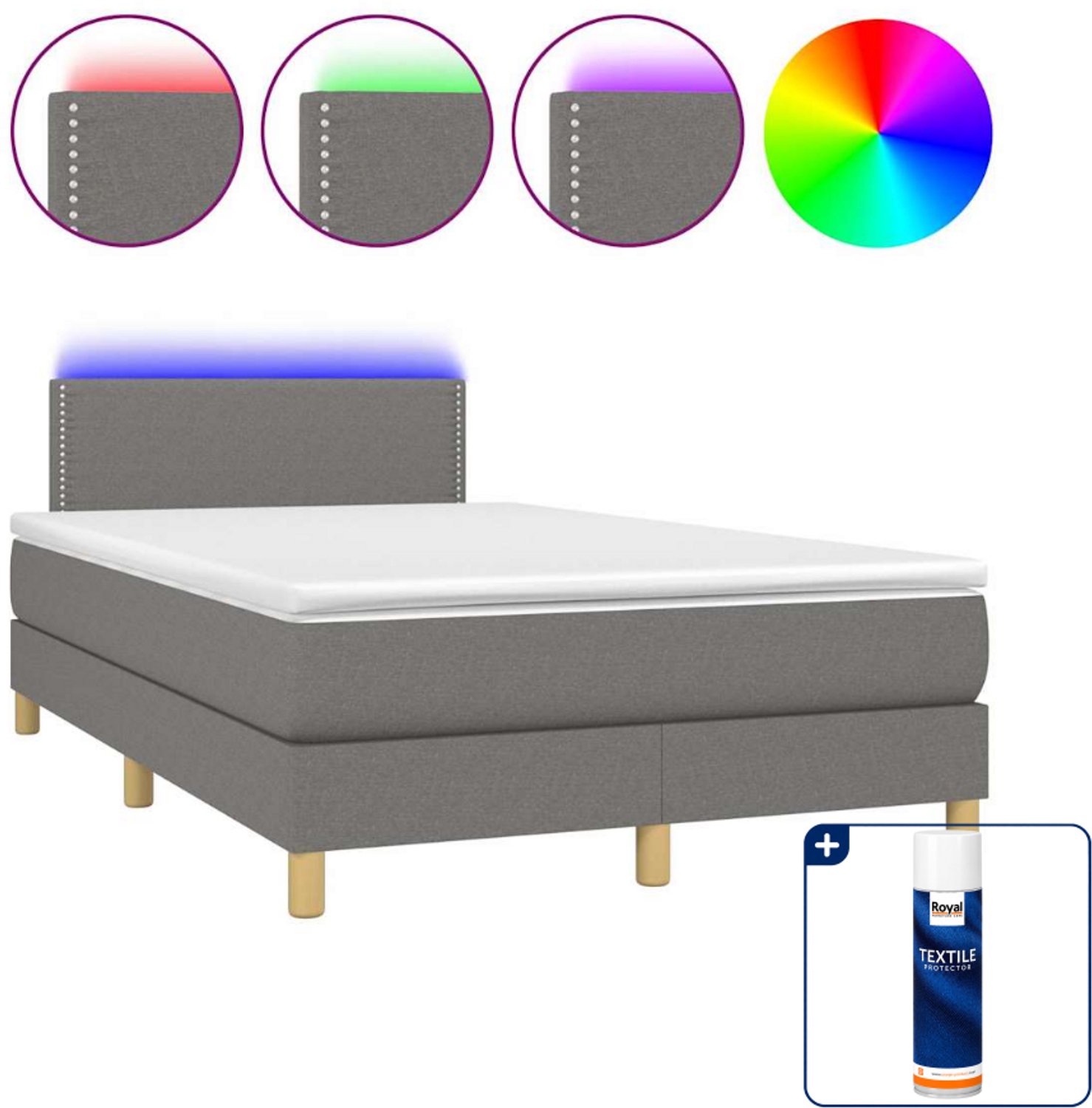 vidaXL boxspring met matras en led - 120 x 200 cm - donkergrijs - Inclusief textielbeschermer 500 ml