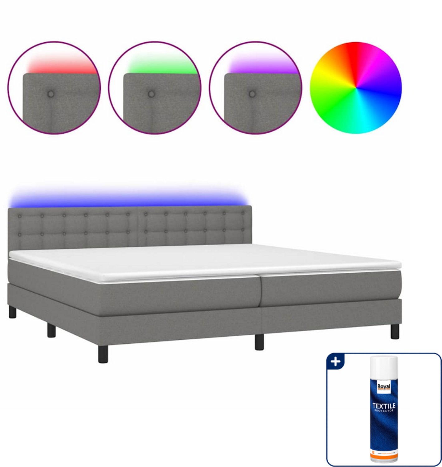 vidaXL Boxspring met matras en LED - super kingsize - donkergrijs - Inclusief textielbeschermer 500 ml