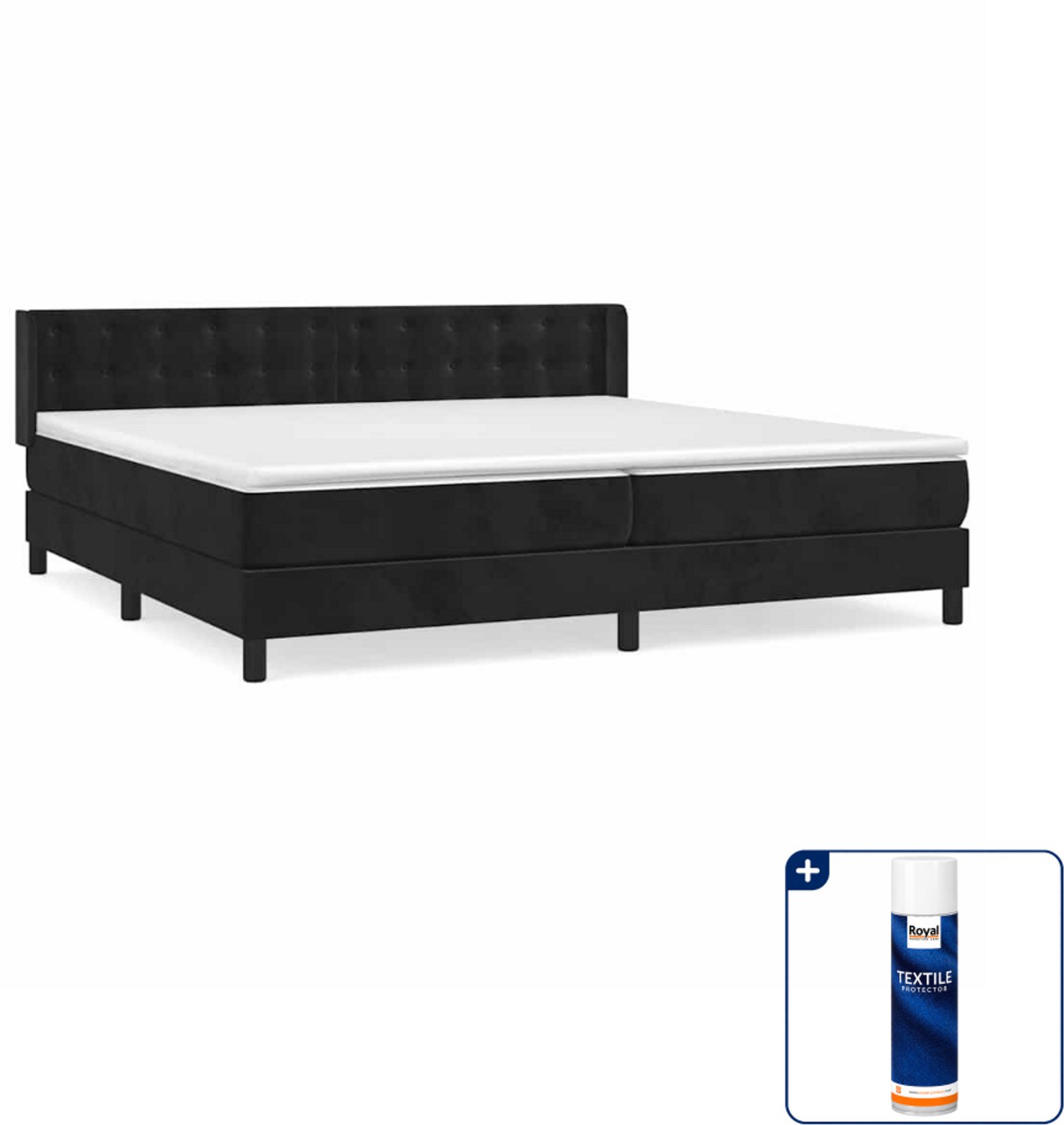 vidaXL boxspring met matras - super kingsize - 200 x 200 cm - zwart - Inclusief textielbeschermer 500 ml