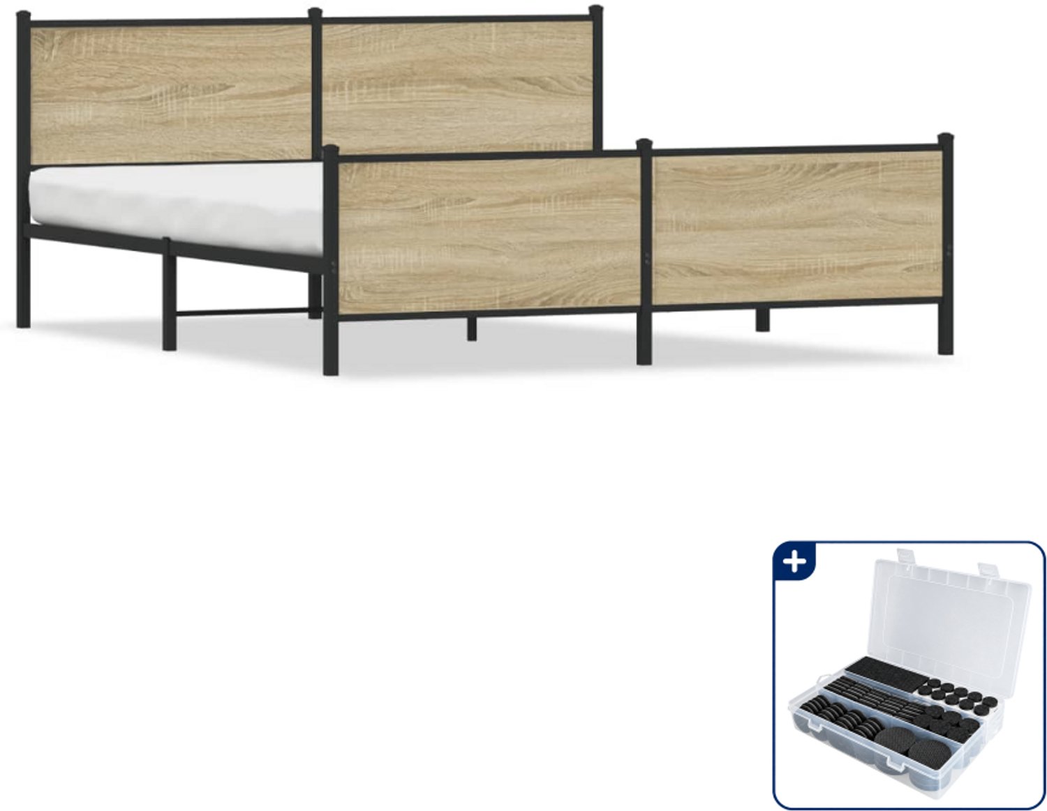 vidaXL bedframe - 200 x 200 cm - staal en bewerkt hout - sonoma eiken - Inclusief antikrasvilt 177-delig Bruin