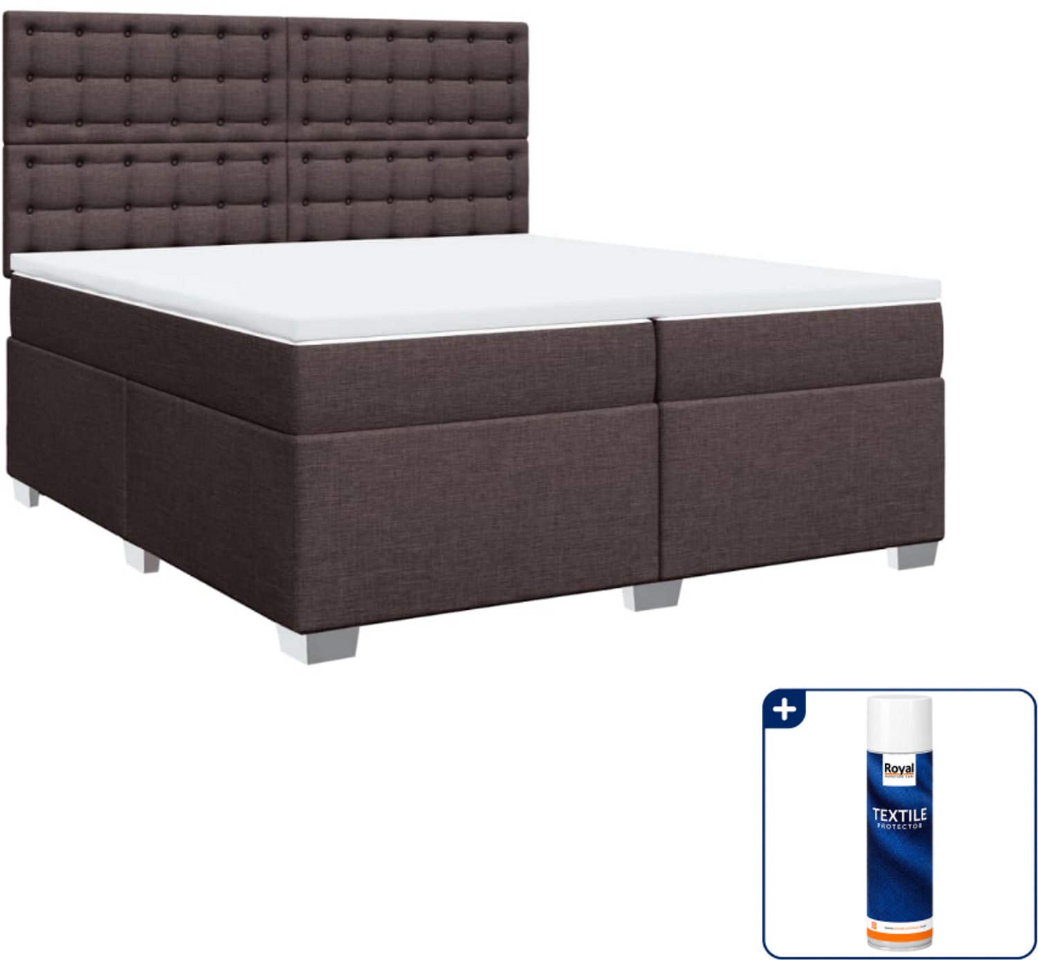 vidaXL Boxspring - Super kingsize - 200 x 200 cm - donkerbruin - Inclusief textielbeschermer 500 ml