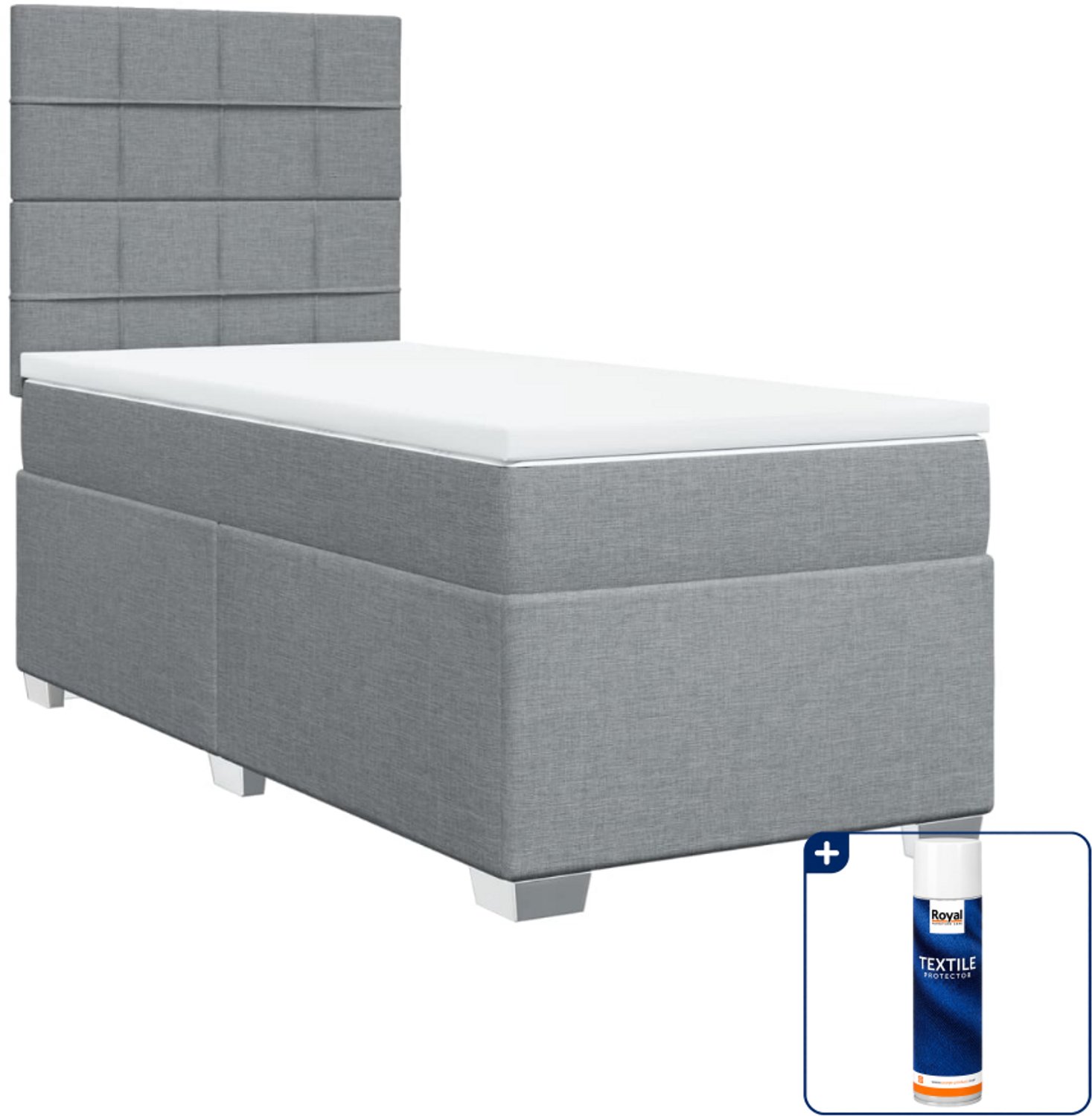 vidaXL boxspring met matras - 90 x 190 cm - lichtgrijs - Inclusief textielbeschermer 500 ml