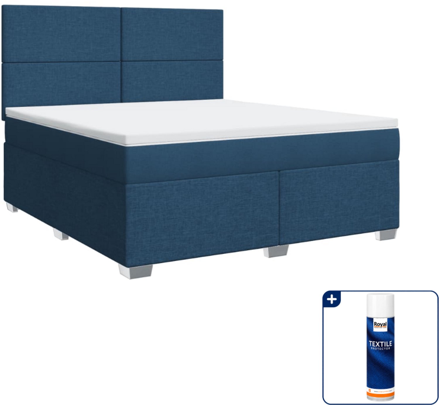 vidaXL Kingsize boxspring met matras - 180 x 200 cm - blauw - Inclusief textielbeschermer 500 ml