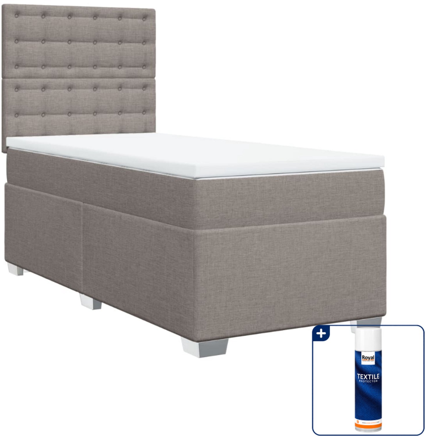 vidaXL boxspring met matras 90 x 200 cm - stof - taupe - Inclusief textielbeschermer 500 ml