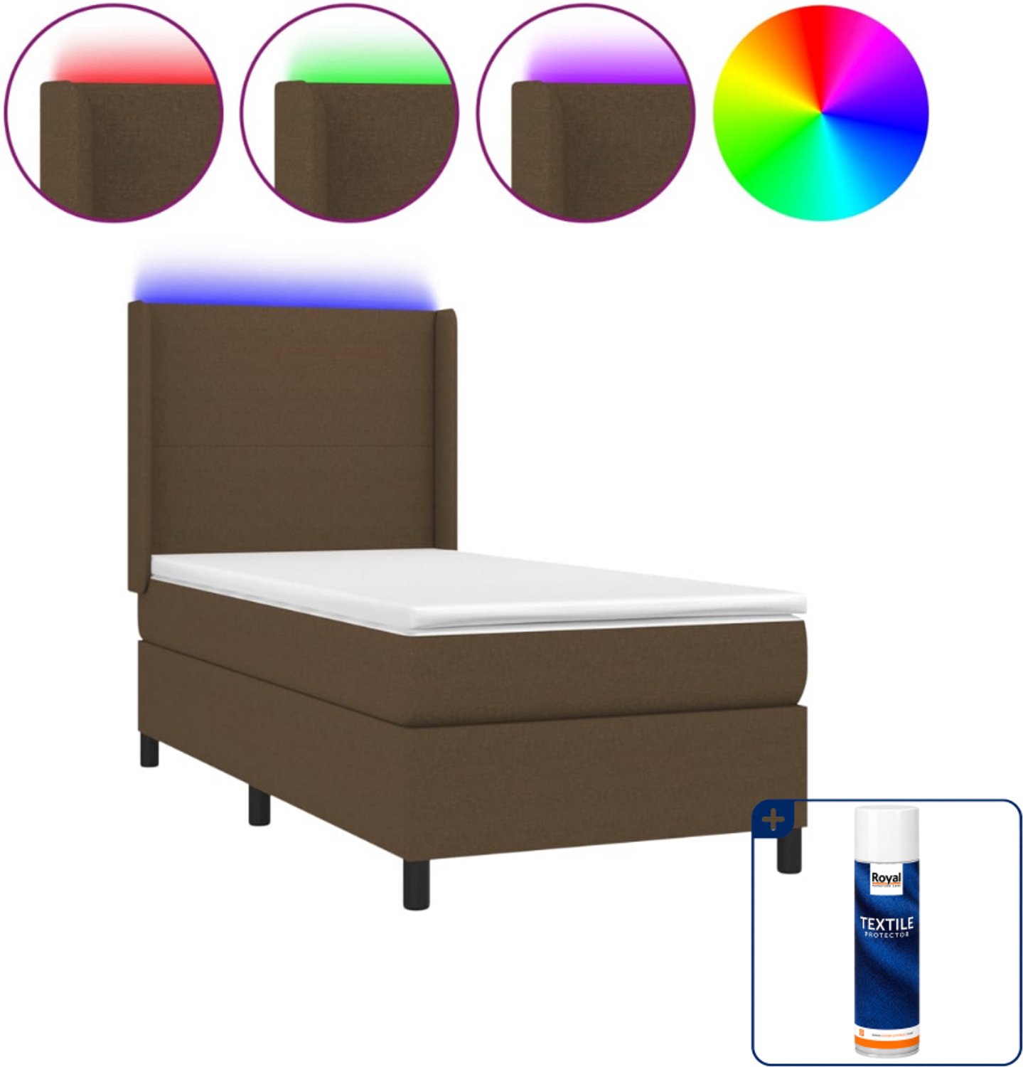 vidaXL boxspring met matras en LED - 100 x 200 cm - donkerbruin - Inclusief textielbeschermer 500 ml