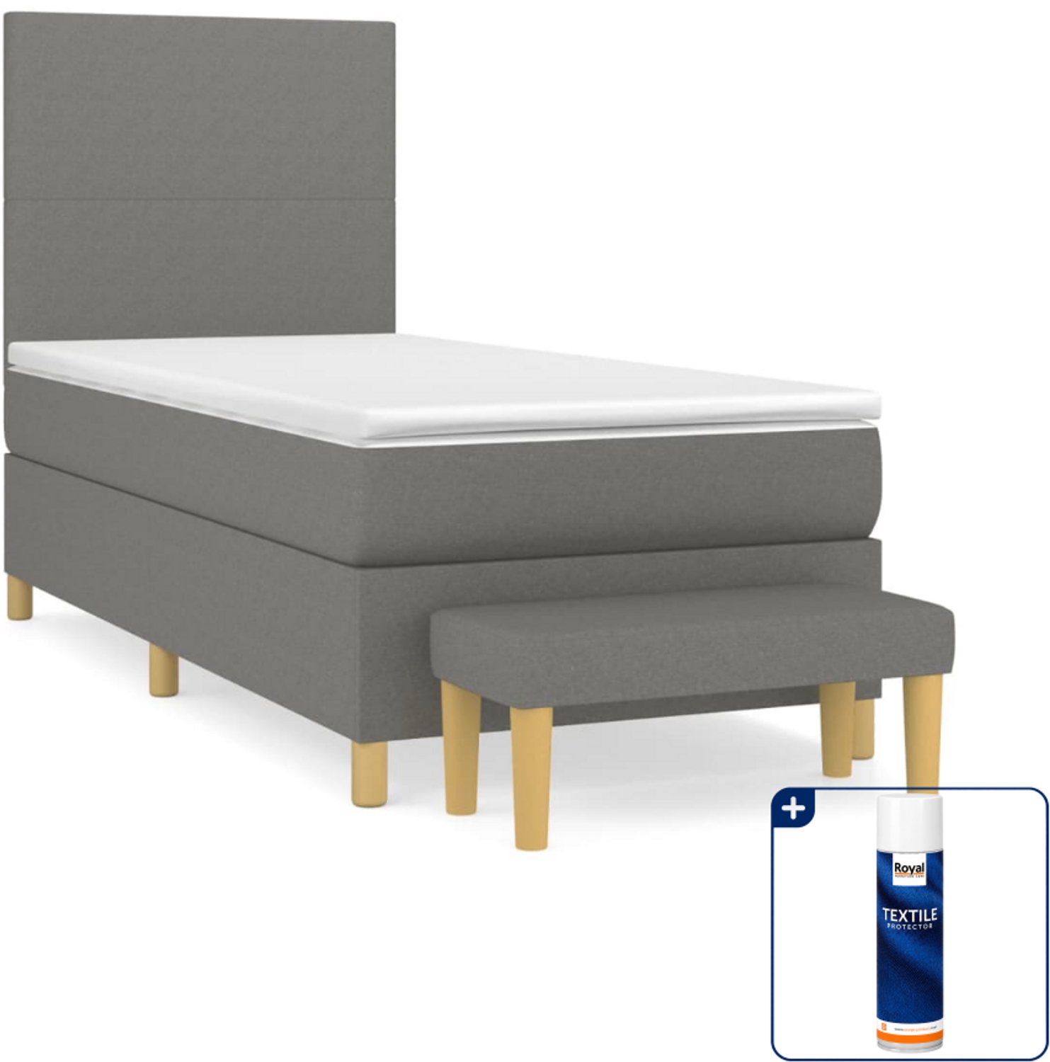 vidaXL boxspring met matras en bankje - 90 x 190 cm - donkergrijs - Inclusief textielbeschermer 500 ml