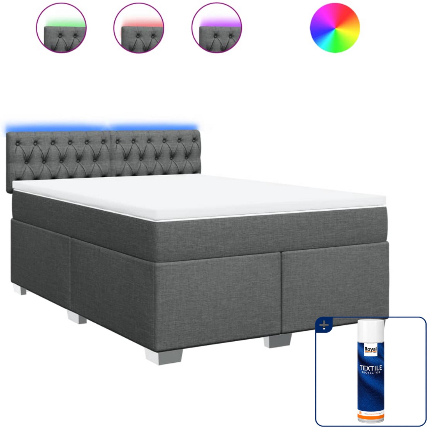 vidaXL boxspring met matras 140 x 190 cm - stof - donkergrijs - Inclusief textielbeschermer 500 ml