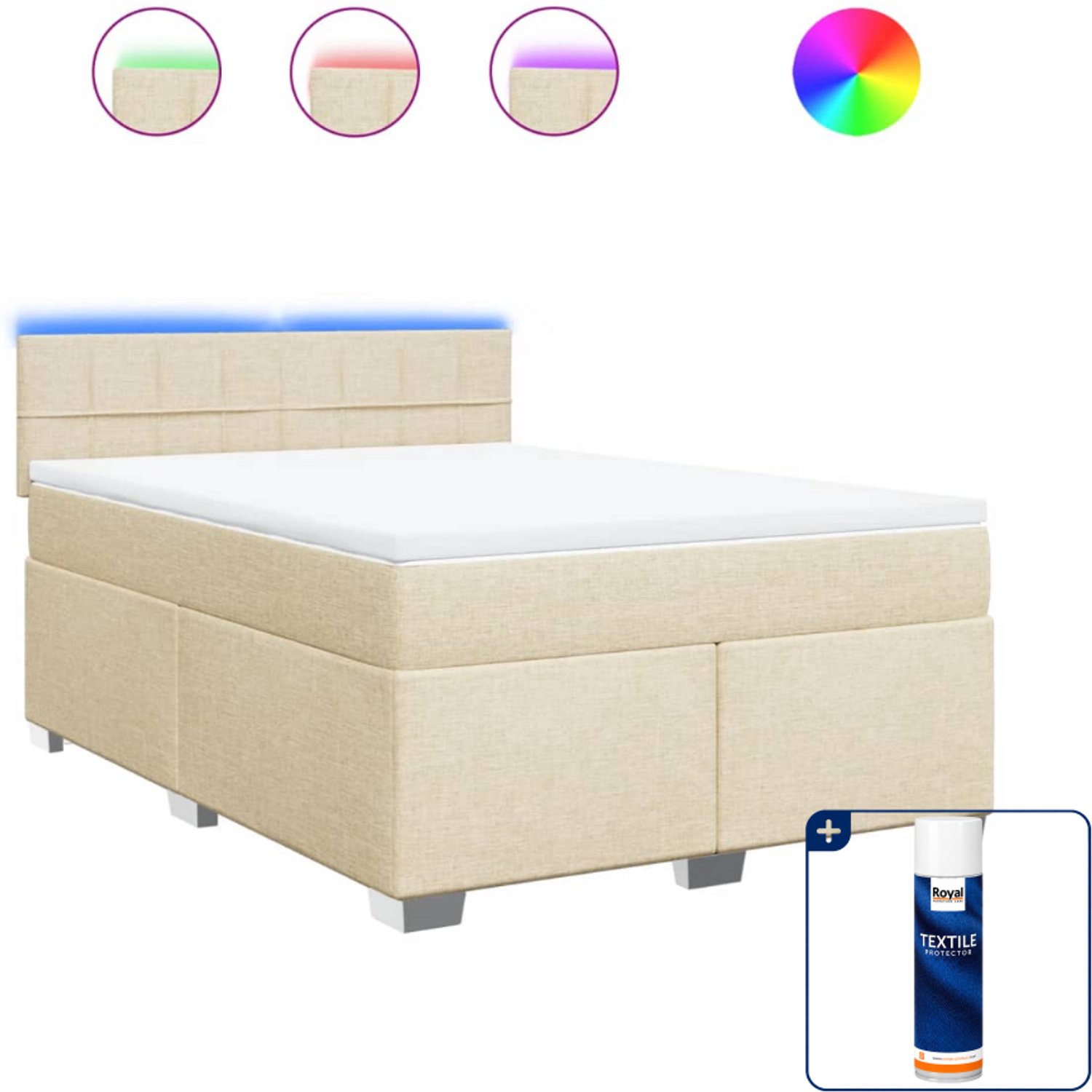 vidaXL boxspring Queensize - 160 x 200 cm - stof - crème - Inclusief textielbeschermer 500 ml