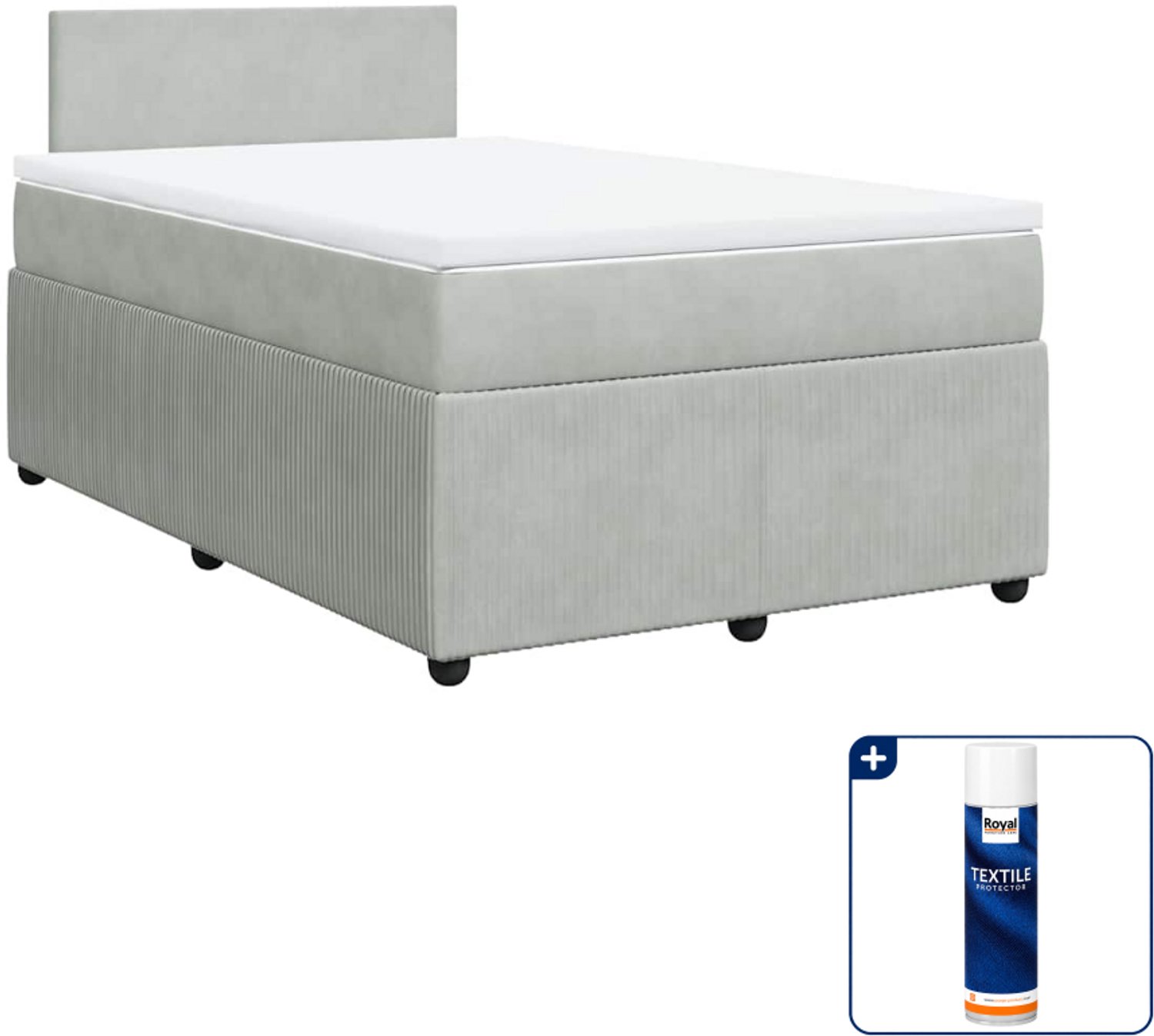 vidaXL Boxspring met matras 120 x 200 cm - fluweel - lichtgrijs - Inclusief textielbeschermer 500 ml