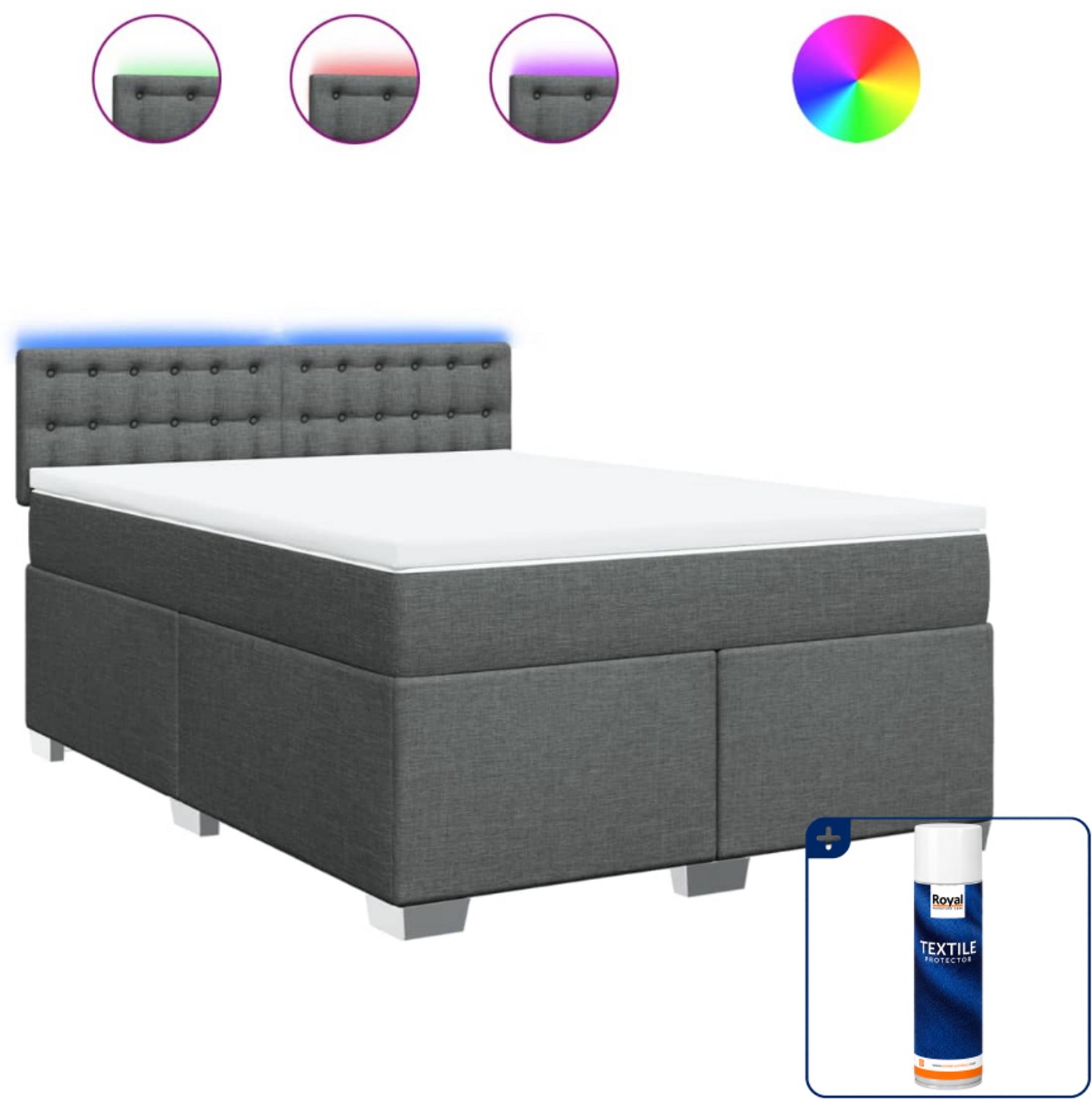 vidaXL Boxspring Small double - 140 x 200 cm - donkergrijs - Inclusief textielbeschermer 500 ml