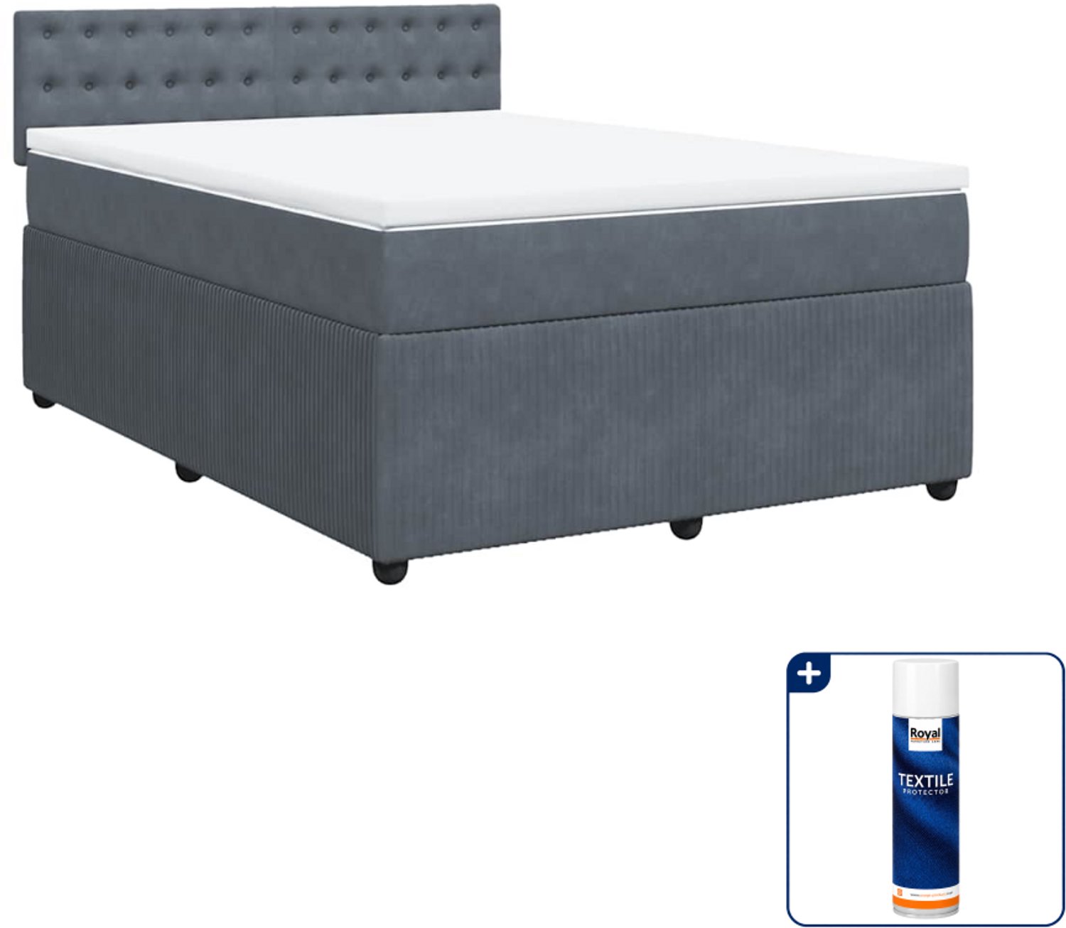 vidaXL boxspring Queensize - 160 x 200 cm - fluweel - donkergrijs - Inclusief textielbeschermer 500 ml