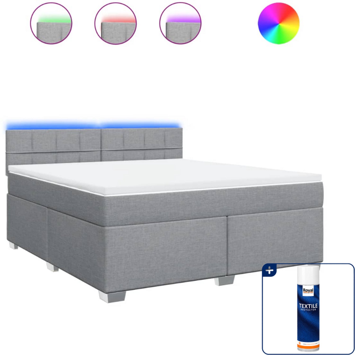 vidaXL boxspring met matras - Kingsize - lichtgrijs - Inclusief textielbeschermer 500 ml