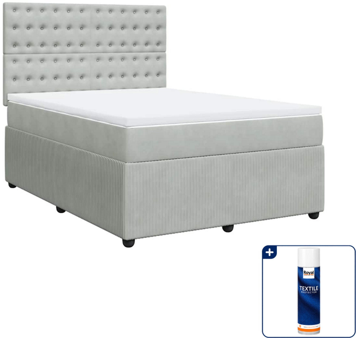 vidaXL boxspring met matras - Small double - 140 x 200 cm - lichtgrijs - Inclusief textielbeschermer 500 ml