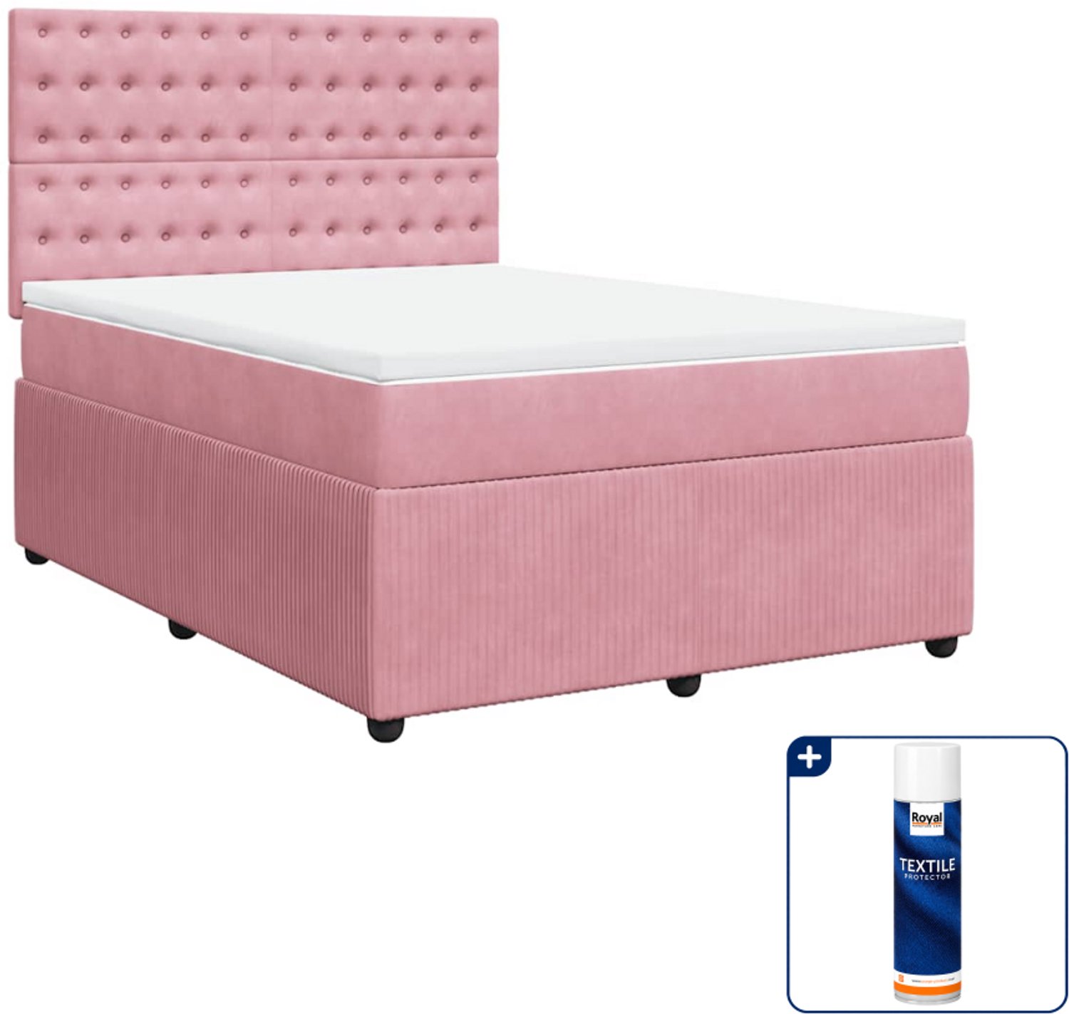 vidaXL boxspring met matras - 140 x 190 cm - fluweel - roze - Inclusief textielbeschermer 500 ml