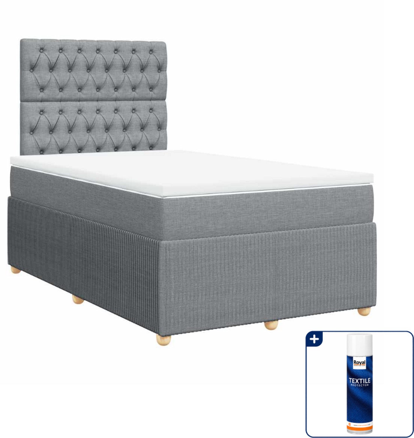 vidaXL Boxspring met matras - 120 x 200 cm - lichtgrijs - Inclusief textielbeschermer 500 ml