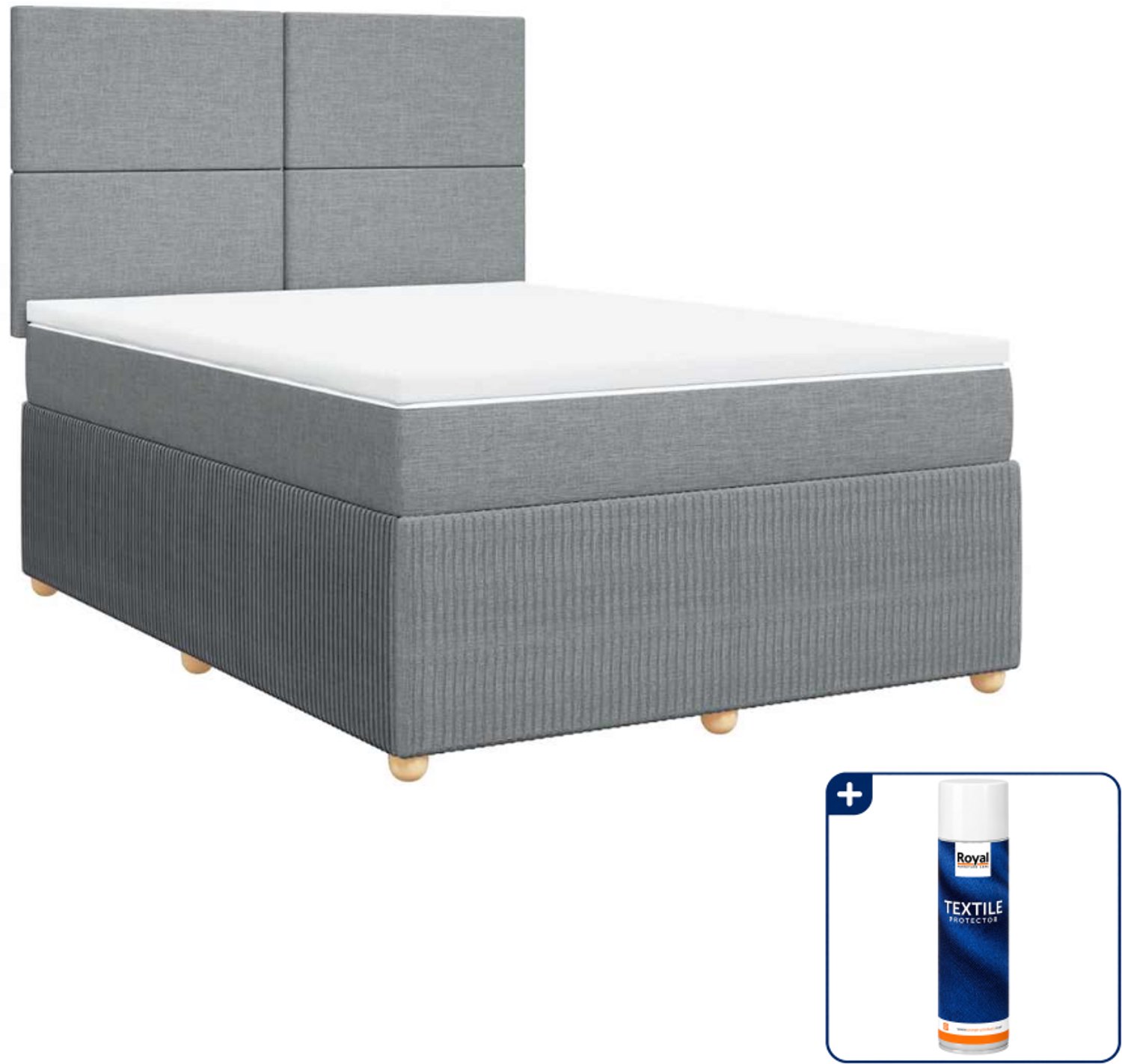 vidaXL Boxspring Queensize - 160 x 200 cm - stof - lichtgrijs - Inclusief textielbeschermer 500 ml