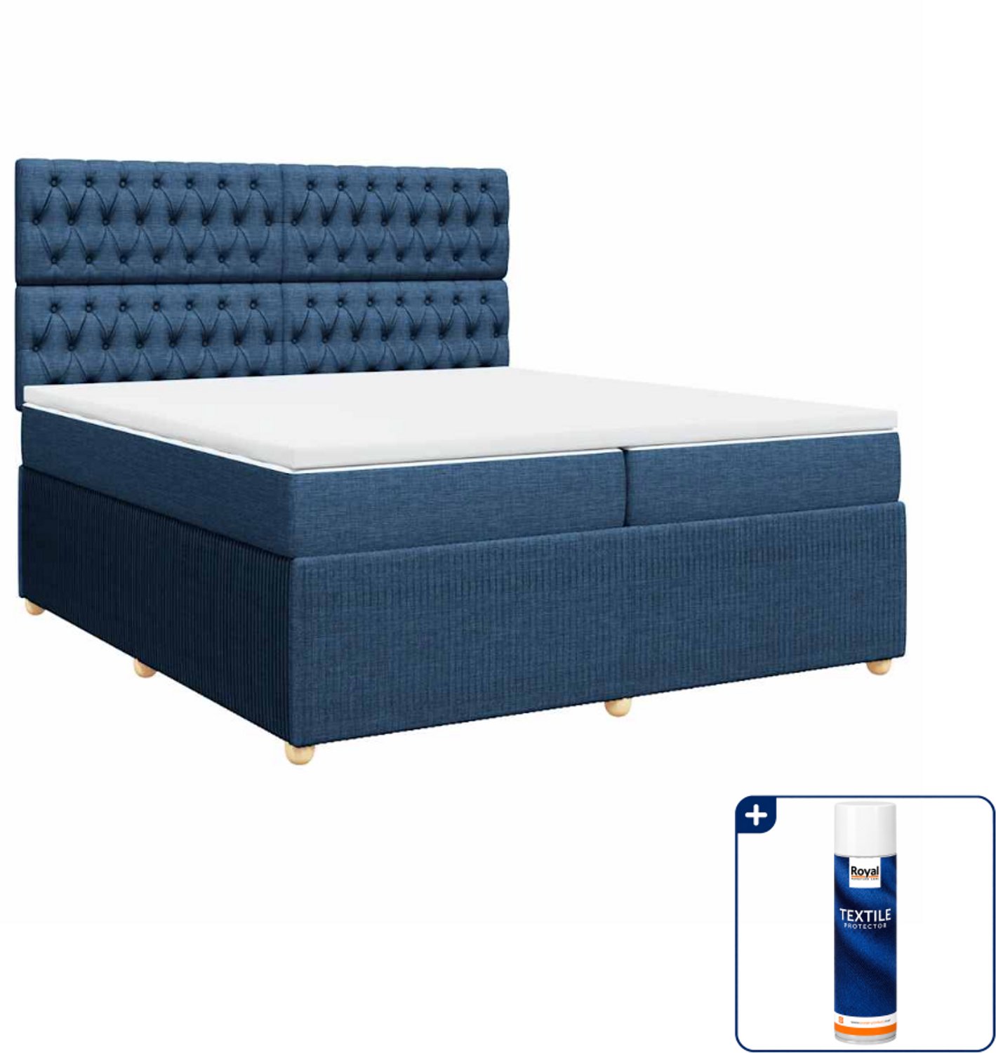 vidaXL Boxspring - Super kingsize - 200 x 200 cm - blauw - Inclusief textielbeschermer 500 ml