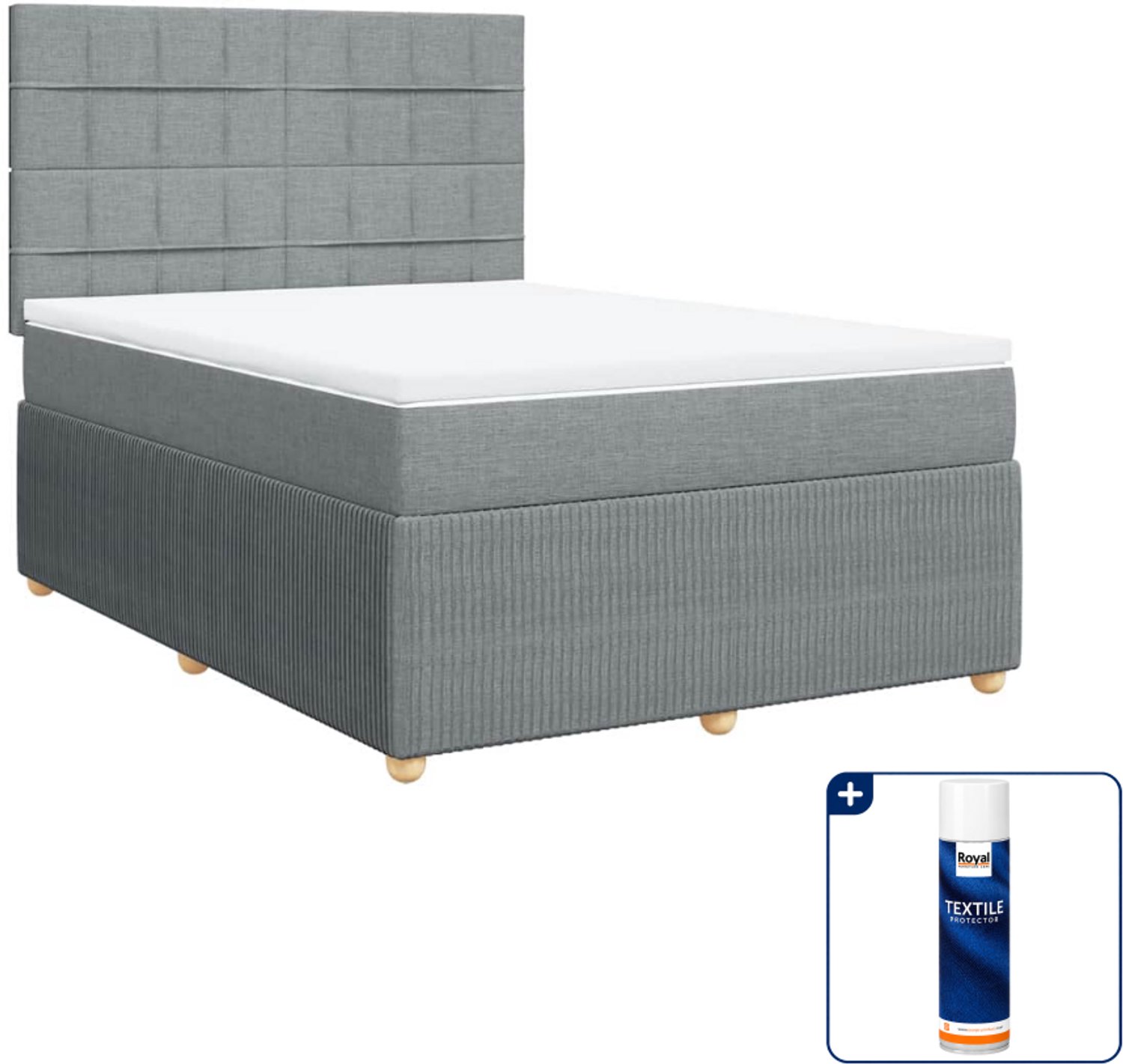 vidaXL boxspring met matras - 140 x 190 cm - lichtgrijs - Inclusief textielbeschermer 500 ml