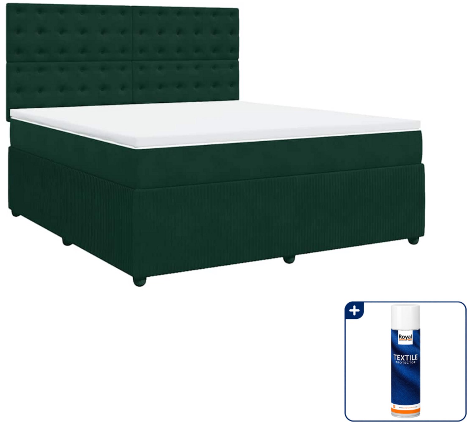 vidaXL Boxspring Kingsize - 180 x 200 cm - fluweel - donkergroen - Inclusief textielbeschermer 500 ml