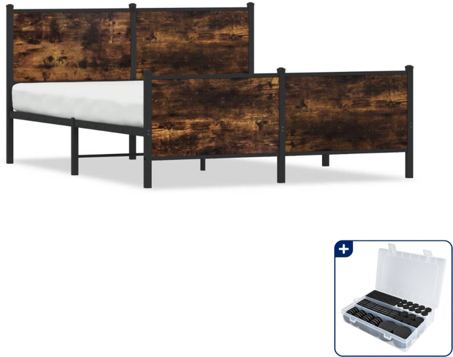 vidaXL bedframe - Small double - 140 x 200 cm - gerookt eiken - Inclusief antikrasvilt 177-delig Bruin