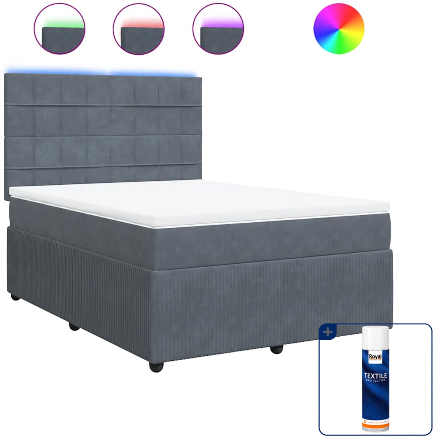 vidaXL boxspring met matras - Small double - 140 x 200 cm - donkergrijs - Inclusief textielbeschermer 500 ml Bruin