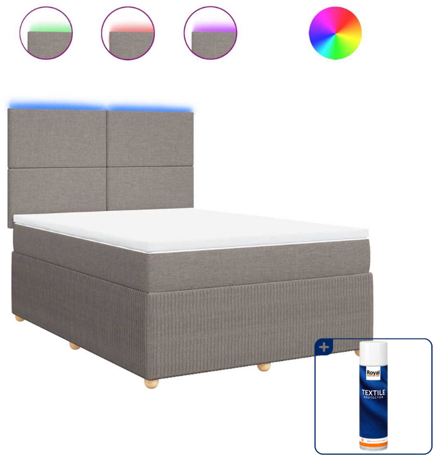 vidaXL boxspring met matras - Small double - 140 x 200 cm - taupe - Inclusief textielbeschermer 500 ml